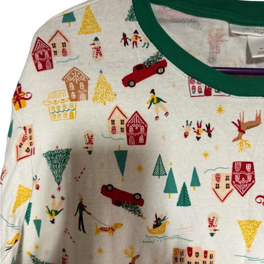 LC Lauren Conrad Festive Print Pajama Set - Cream and Green - Picture 5 of 6